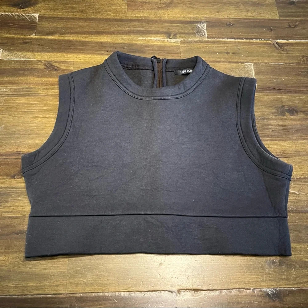 Neil Barrett Neoprene Black Scuba Crop Top Boxy Mock Neck Tank Sleeveless S